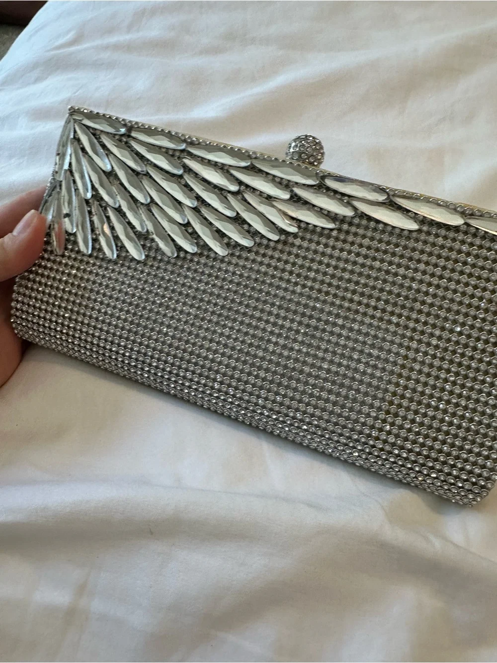 Kate Landry Silver Crystal Embellished Evening Clutch